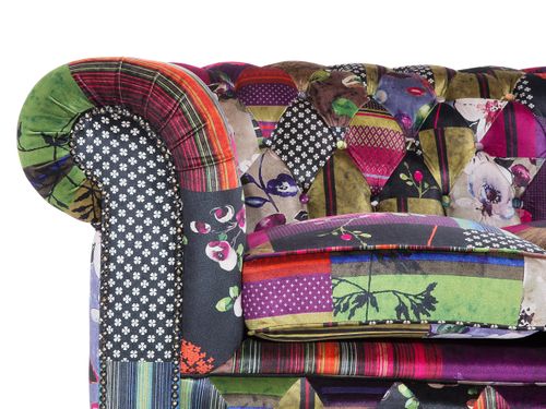 Sofa 3-osobowa patchworkowa fioletowa CHESTERFIELD na Arena.pl