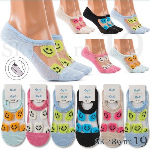 6x STOPKI DAMSKIE BAWEŁNIANE KOLOROWE SKARPETKI SILIKON WESOŁE WZORY na Arena.pl