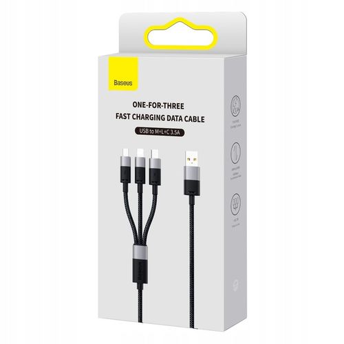 BASEUS UNIWERSALNY WYTRZYMAŁY KABEL USB 3W1 USB-C MICRO LIGHTNING 3.5A 1,2M na Arena.pl