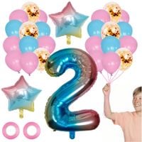 balony na urodziny cyfra 2 impreza 29szt tęcza jednorożec zestaw bubble gum