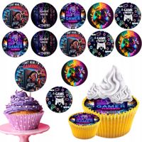 OPŁATEK na BABECZKI MUFFINKI zestaw na urodziny 12szt. - GAMER PAD GRA FAN
