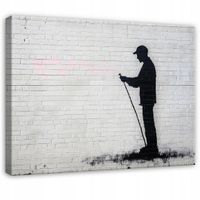 OBRAZ DO SALONU SYPIALNI KUCHNI NA PŁÓTNIE ABSTRAKCJA BANKSY SZARY 100x70