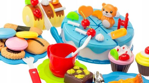 Tort Urodzinowy Misio Do Krojenia Dla Dzieci Z Akcesoriami 80 El. Niebieski na Arena.pl