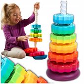 ZAKRĘCONA PIRAMIDKA WIEŻA TĘCZOWA EDUKACYJNA MONTESSORI ZABAWKA XXL 41CM