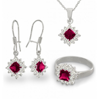 SREBRNY KOMPLET KARMAZYCJA Z RUBINAMI PRÓBA SREBRA 925