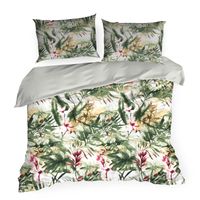 Pościel satynowa SPRING 220x200 zielona wzorem roślinnym bawełna + 70x80