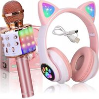 ZESTAW SŁUCHAWKI NAUSZNE DLA DZIECI KOCIE USZY + MIKROFON KARAOKE BLUETOOTH