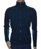 Ciepły wełniany sweter męski na zamek rozpinany szetland z wełny M granat