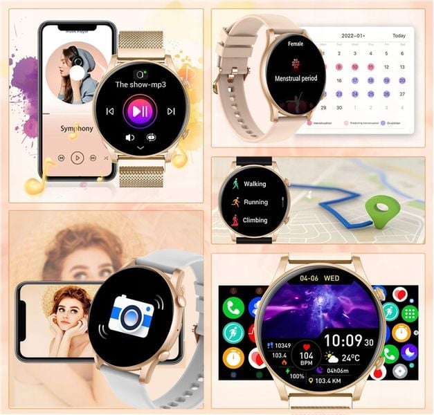 SMARTWATCH ZEGAREK DAMSKI POLSKIE MENU ROZMOWY ZDROWIE SPORT AMOLED 4 PASKI zdjęcie 9
