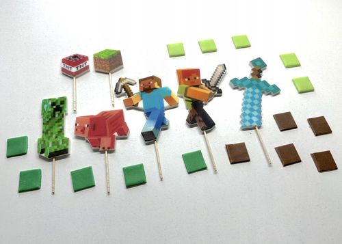 Zestaw do dekoracji tortu na masie cukrowej MINECRAFT Figurki na tort 21el. na Arena.pl