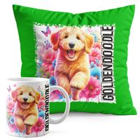 ZESTAW KUBEK + PODUSZKA ZIELONA - PIES PSY PIESEK RASA GOLDENDOODLE