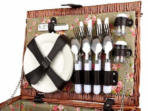 KOSZ PIKNIKOWY WIKLINOWY TALERZE SZTUĆCE 4 OSOBY na Arena.pl