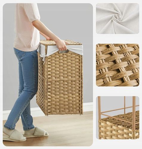 Kosz NA PRANIE pojemnik RATTAN naturalny NA KÓŁKACH 3 PRZEGRÓDKI 140L na Arena.pl