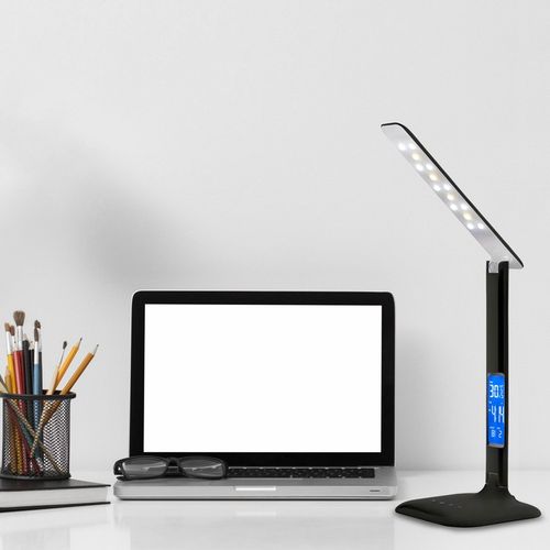 LAMPKA LED BIURKOWA SZKOLNA BIURKO WYŚWIETLACZ LCD ZEGAR DATA TEMPERATURA na Arena.pl