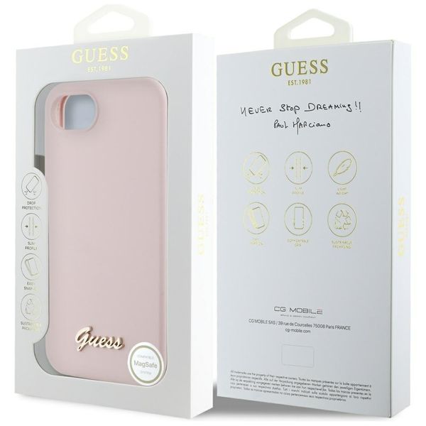 Etui Guess Silicone Script Metal Logo MagSafe do iPhone 16e różowy zdjęcie 8