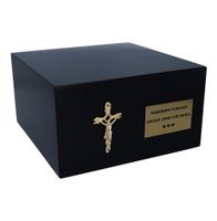 Katolicka czarna urna na prochy / Plakietka