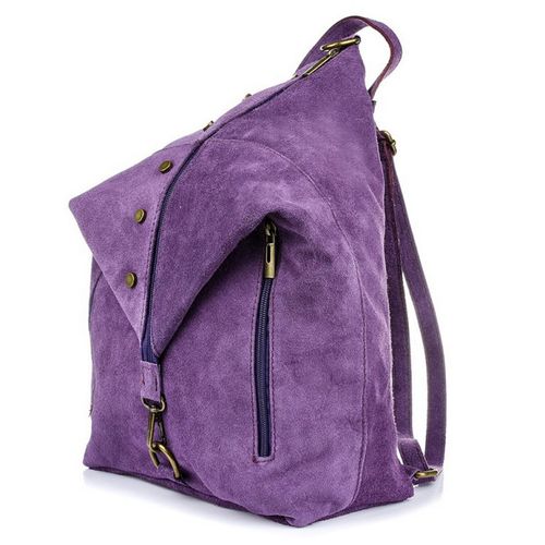 VERA PELLE plecak damski zamszowy elegancki z ćwiekami V409 c.fioletowy na Arena.pl