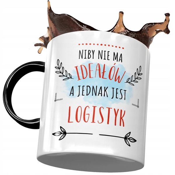 Kubek Czarny Dla Logistyka Niby Nie Ma Ideałów Z Nadrukiem Ze Zdjęciem zdjęcie 1