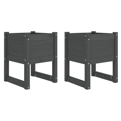 Donice, 2 szt., szare, 40x40x52,5 cm, lite drewno sosnowe na Arena.pl