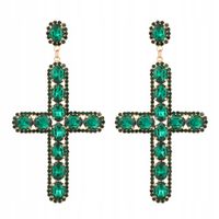 Kolczyki krzyż duże kamienie kryształ zielone 10cm