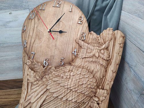 Zegar ścienny drewno z sową na tle księżyca motyw myśliwski 50cm na prezent na Arena.pl