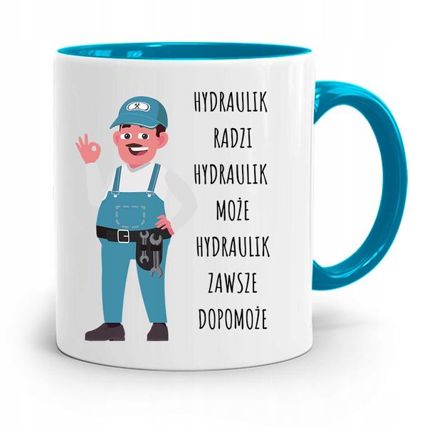 Kubek Błękitny Prezent Dla Hydraulika Hydraulik Z Nadrukiem Ze Zdjęciem zdjęcie 1