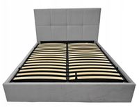 Łóżko tapicerowane 140x200 Quadro pojemnik stelaż wysoki zagłówek szare