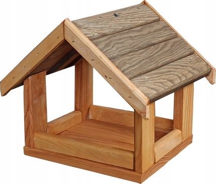 Duży drewniany karmnik dla ptaków brązowy dach dwuspadowy PROMOCJA na Arena.pl