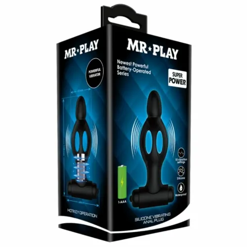 mr play silikonowy korek z wibracją, 10 trybow, czarny, 11,8 cm na Arena.pl