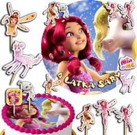 ZESTAW OPŁATEK NA TORT 20CM + TOPPERY PAPIEROWE - MIA I JA + IMIĘ 15CM 18CM