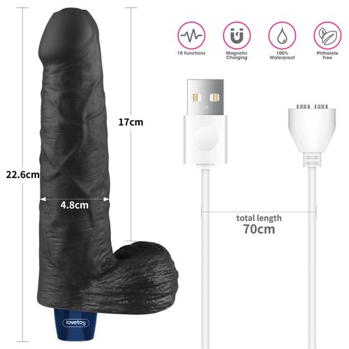 9" Real Softee Rechargeable Tpe Vibrating Dildo(Black) na Arena.pl