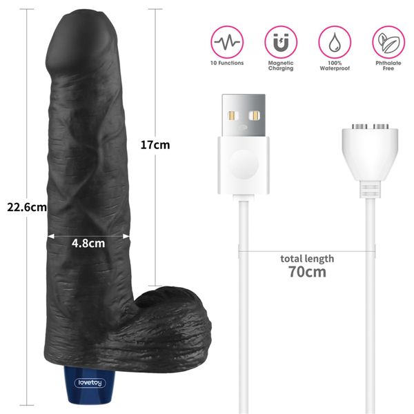 9" Real Softee Rechargeable Tpe Vibrating Dildo(Black) zdjęcie 2