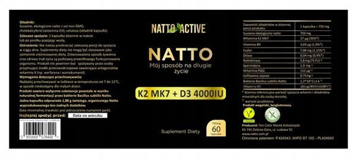 Natto Active Witamina D3 4000 Witamina K2 MK7 Nattokinaza – 60 kapsułek na Arena.pl