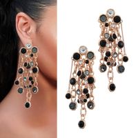 Długie złote kolczyki czarne kryształy wiszące łańcuszki MODNE kółka