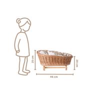 BUJANE ŁÓŻECZKO KOŁYSKA Z WIKLINY DLA LALEK Z POŚCIELĄ 46X28 H 20/25 CM