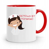 Kubek Czerwony Dla Pielęgniarki Gotowa By Pomagać Z Nadrukiem Ze Zdjęciem