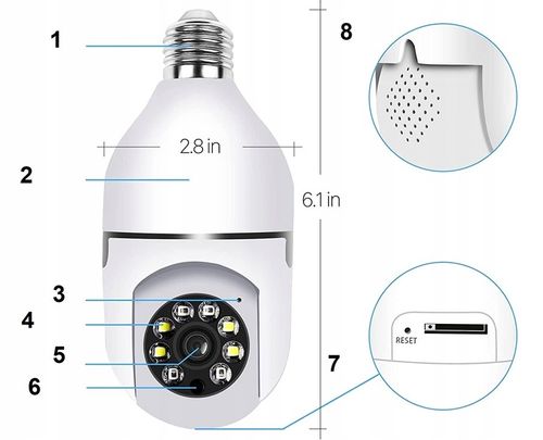 Mini Kamera WiFi w Żarówce Wewnętrzna Android Iphone Obrotowa Żarówka na Arena.pl