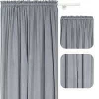 ZASŁONA KRÓTKA WELUROWA NA TAŚMIE NA ŻABKI 140x160 SZARA ZASŁONY GOTOWE