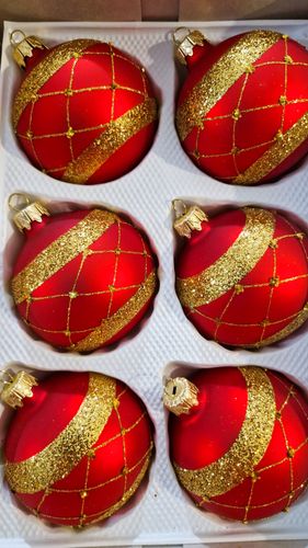 Zestaw Bombek Choinkowych z Brokatowymi Zdobieniami - Czerwone - 6 sztuk na Arena.pl