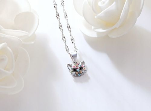 NASZYJNIK SREBRNY RODOWANY DLA DZIEWCZYNKI KOTEK, UROCZY PREZENT na Arena.pl