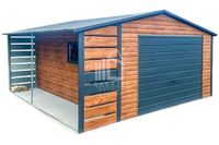 Garaż Blaszany 4x6m + Wiata 1x6m - Brama Uchylna Drewnopodobny ID569