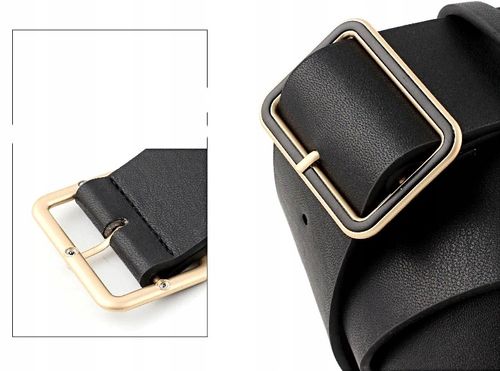 Pas Szeroki Damski Pasek Skórzany Klamra Kwadrat na Arena.pl