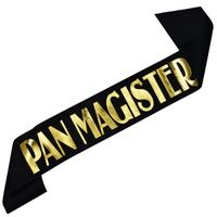 Czarna szarfa ze złotym nadrukiem Pan Magister