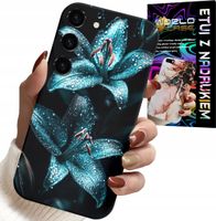 ETUI DO SAMSUNG GALAXY S23 - TURKUSOWE LILIE KWIATY OBUDOWA + SZKŁO