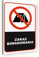 Tabliczka znak informacyjny 30x20 Biała ZAKAZ BIWAKOWANIA Aluminiowa
