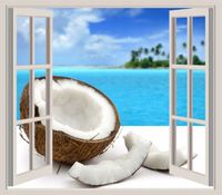FOTOTAPETA 3D OKNO widok ocean woda drzewa kokosy