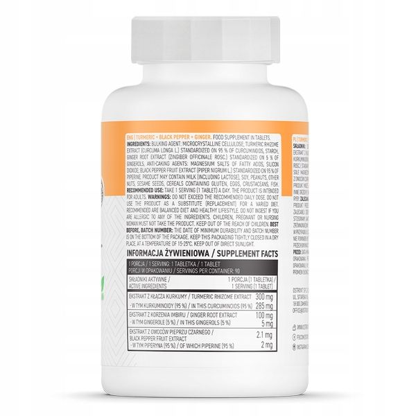 Suplement diety OstroVit Kurkumina Czarny Pieprz Imbir 90 tabletek zdjęcie 7