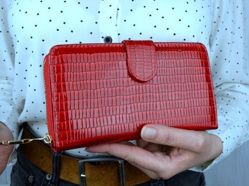 PORTFEL DAMSKI PODWÓJNY Czerwony Organizer Duży stylowy na Arena.pl