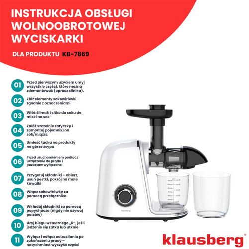 sokowirówka wyciskarka wolnoobrotowa klausberg kb-7869 na Arena.pl