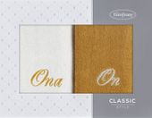 Zestaw ręczników ON i ONA 2 X 70X140 cm srebrny + musztarda na prezent